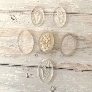 Acrylic Flower Etched Pressed Oval Pieces Artwork 6pc Set Wall Art